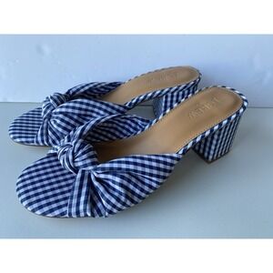 J.Crew Shoes Women's 7 Blue White Sandals Knotted Gingham Fabric Block Heel New